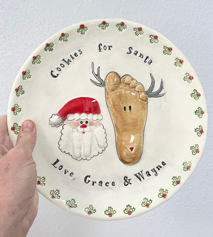 Personalized Handprint Christmas Cookie Plate Handprint Plate Personalized Christmas Plate Baby Christmas Plate Gift, view 3