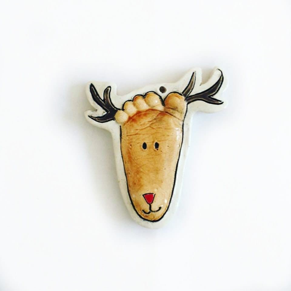 Personalized Baby's First Christmas Ornament, Reindeer Footprint Baby Keepsake Gift, Footprint Art Infant Memento New Baby Christmas Gift, view 3