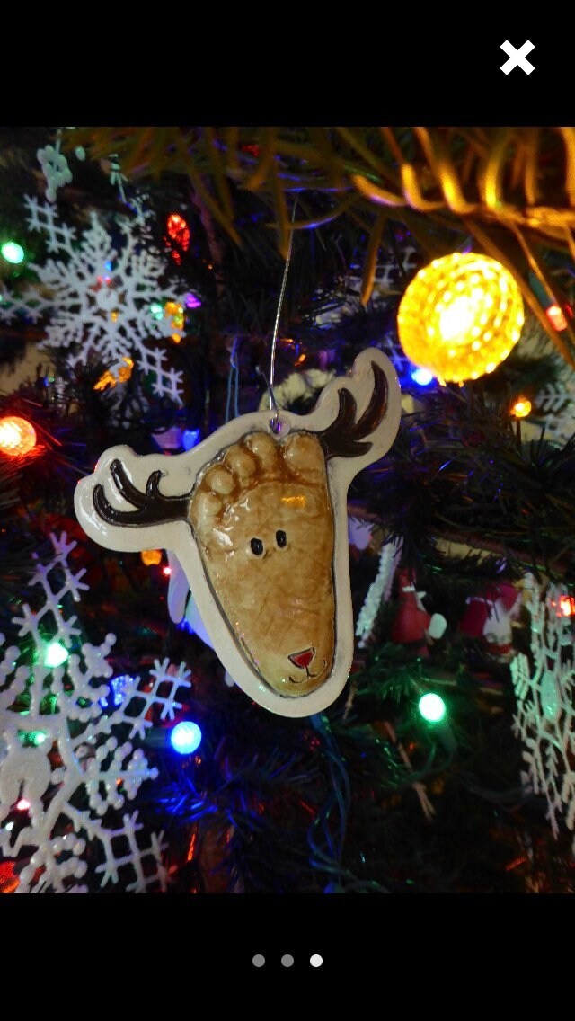 Personalized Baby's First Christmas Ornament, Reindeer Footprint Baby Keepsake Gift, Footprint Art Infant Memento New Baby Christmas Gift, view 4