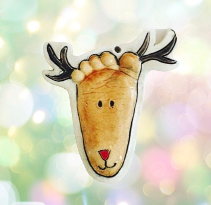 Personalized Baby's First Christmas Ornament, Reindeer Footprint Baby Keepsake Gift, Footprint Art Infant Memento New Baby Christmas Gift, view 9