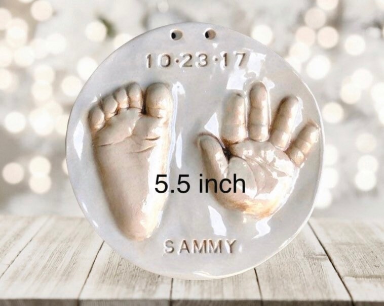 Ceramic Baby Handprint Footprint Keepsake Ornament, Custom Newborn Keepsake Gift, view 12