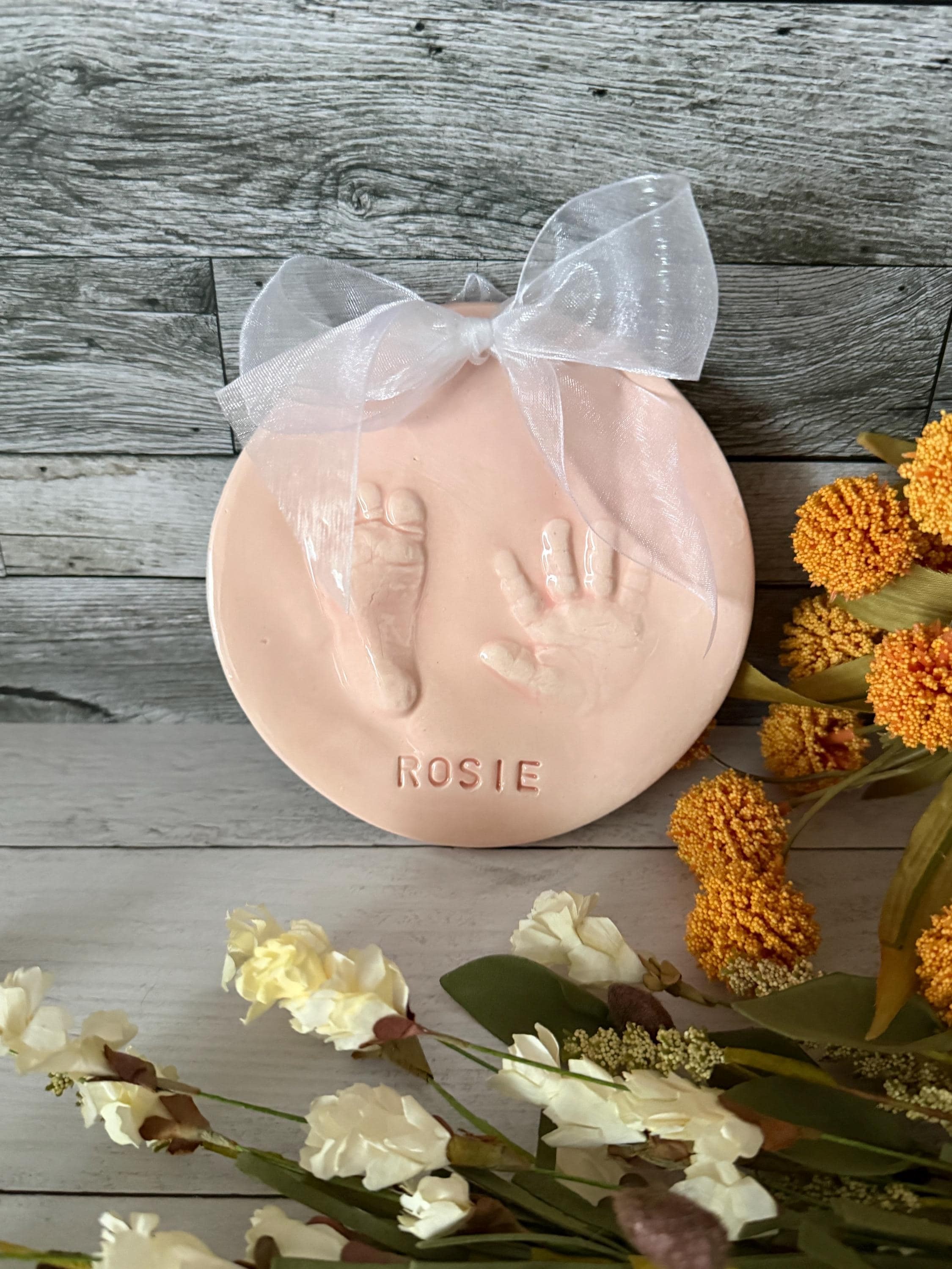 Ceramic Baby Handprint Footprint Keepsake Ornament, Custom Newborn Keepsake Gift, view 13