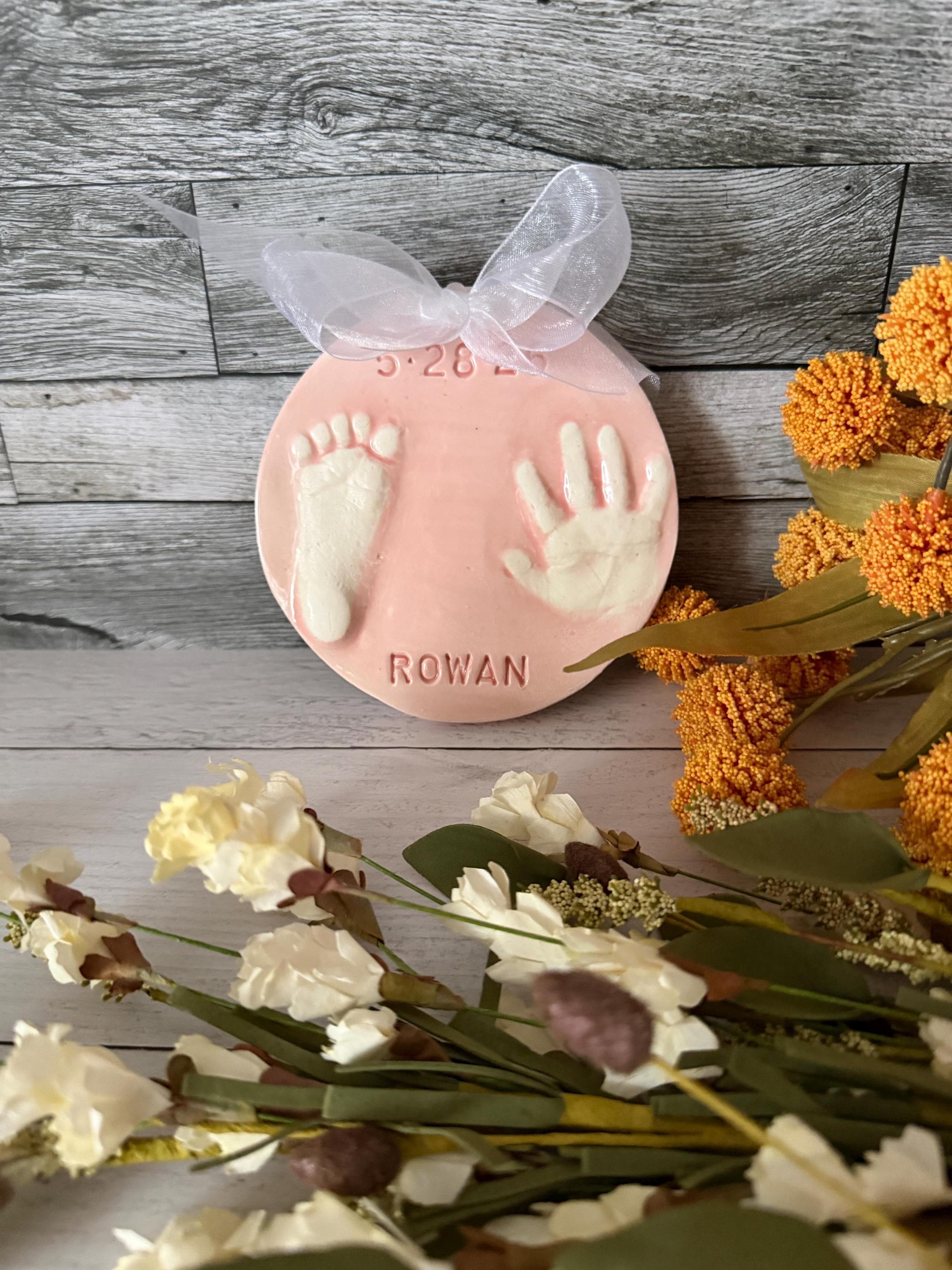Ceramic Baby Handprint Footprint Keepsake Ornament, Custom Newborn Keepsake Gift, view 14