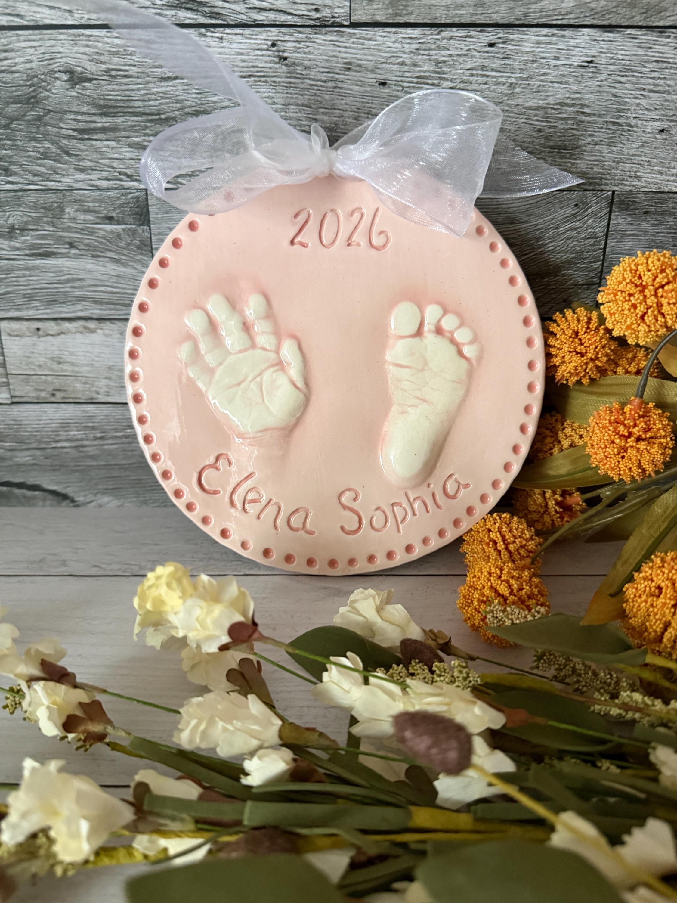 Ceramic Baby Handprint Footprint Keepsake Ornament, Custom Newborn Keepsake Gift, view 15