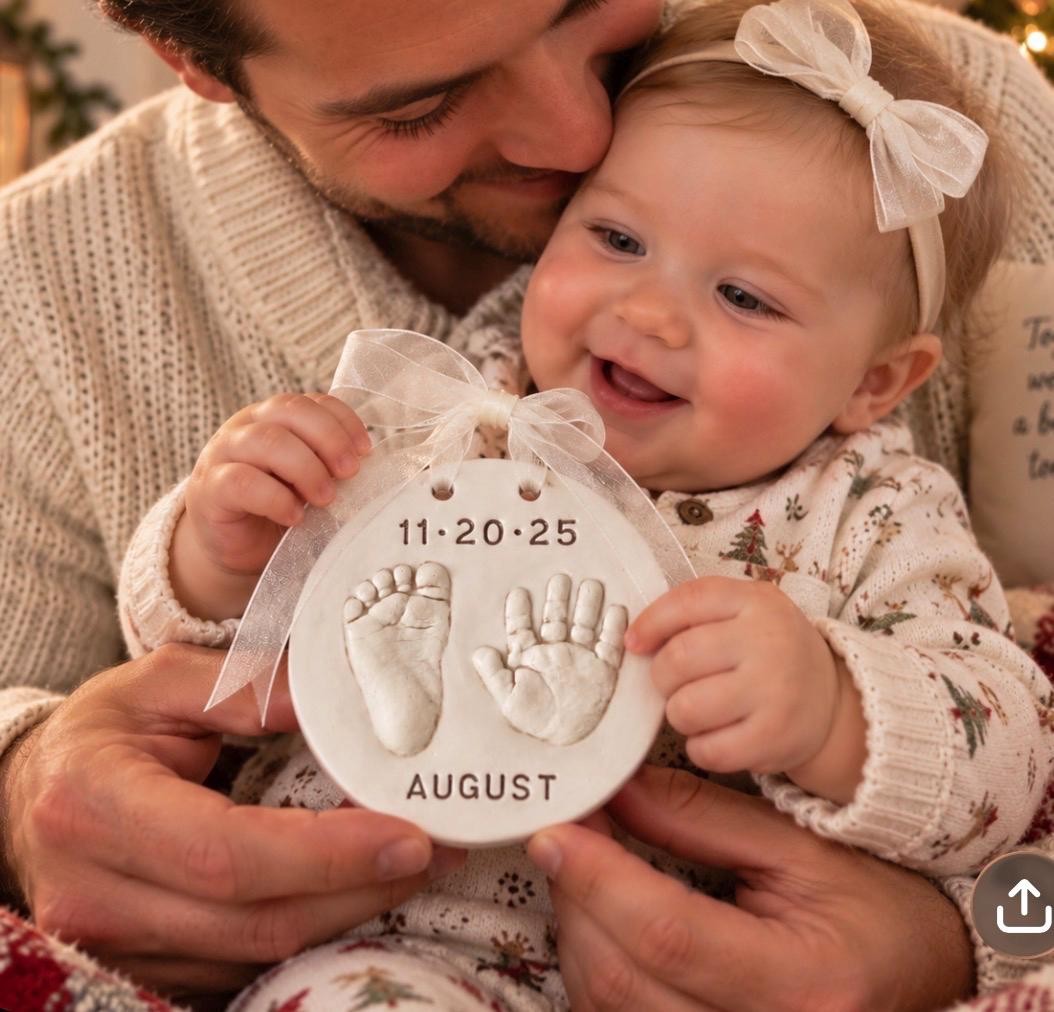 Ceramic Baby Handprint Footprint Keepsake Ornament, Custom Newborn Keepsake Gift, view 2