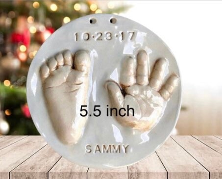 Ceramic Baby Handprint Footprint Keepsake Ornament, Custom Newborn Keepsake Gift, view 3