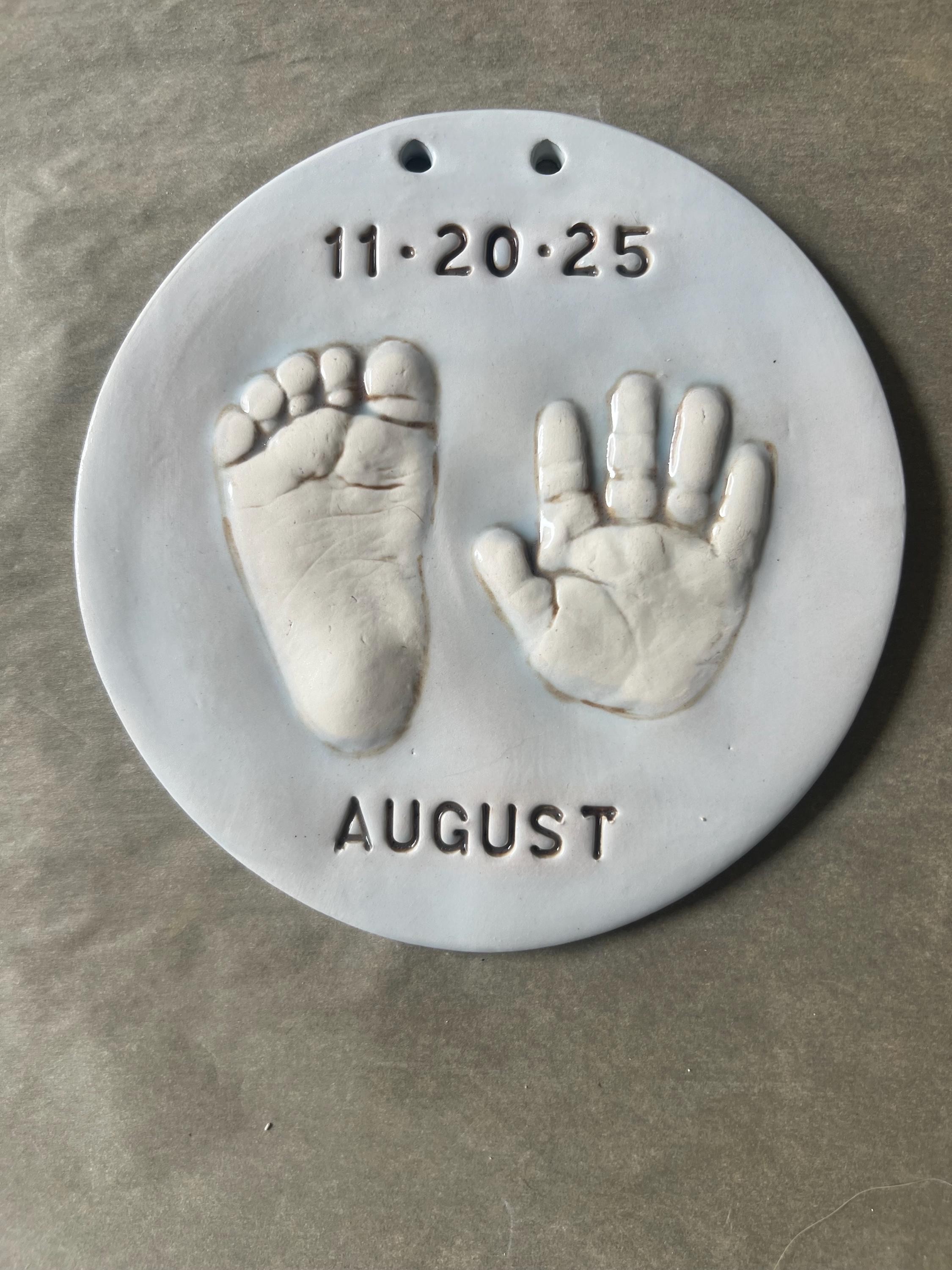 Ceramic Baby Handprint Footprint Keepsake Ornament, Custom Newborn Keepsake Gift, view 4