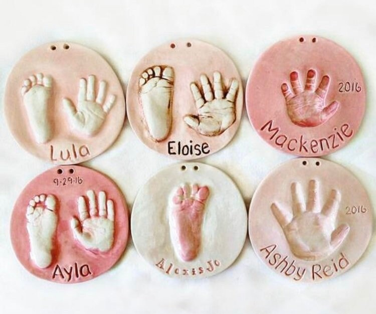 Ceramic Baby Handprint Footprint Keepsake Ornament, Custom Newborn Keepsake Gift, view 9