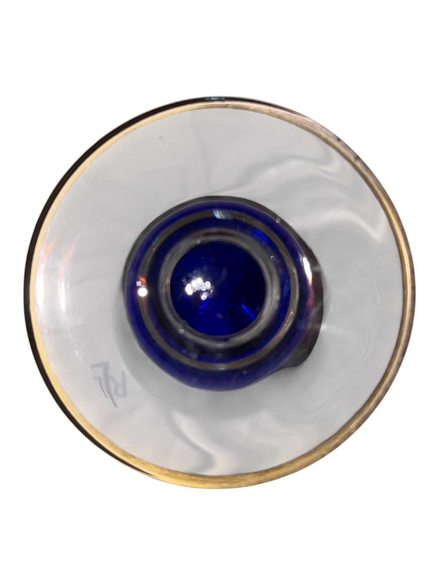 Vintage Cobalt Blue Glass Goblet, Silver Overlay, Ornate Antique Barware, view 7