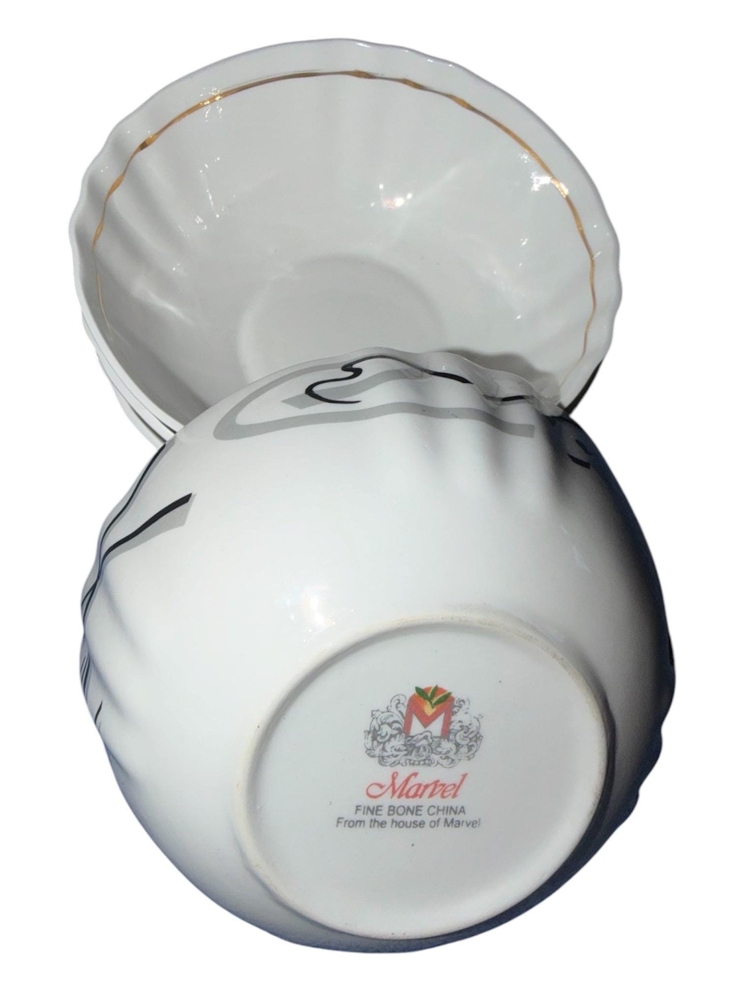 Marvel Fine Bone China Bowls, Set of 4 Gold Trim Vintage Dessert Bowls, Elegant Table Serveware, view 6