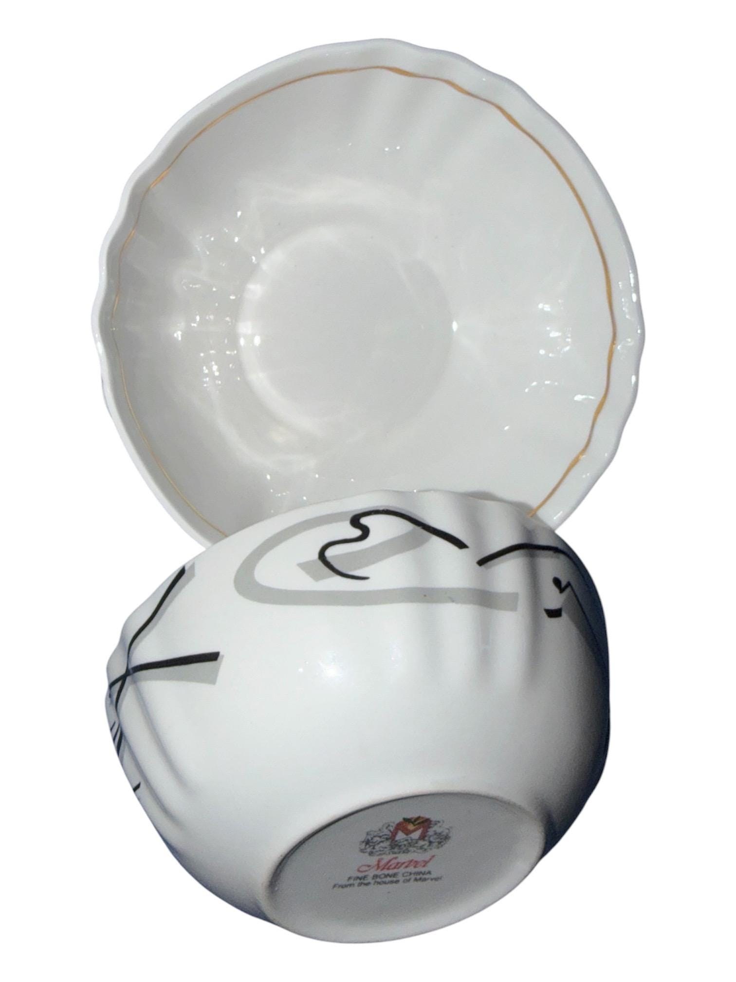 Marvel Fine Bone China Bowls, Set of 4 Gold Trim Vintage Dessert Bowls, Elegant Table Serveware, view 7