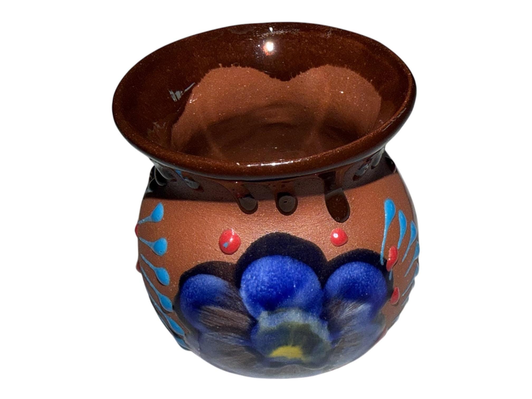Hand-Painted Mexican Clay Mug, Rustic Barro Pottery Jarrito for Cafe de Olla, view 4