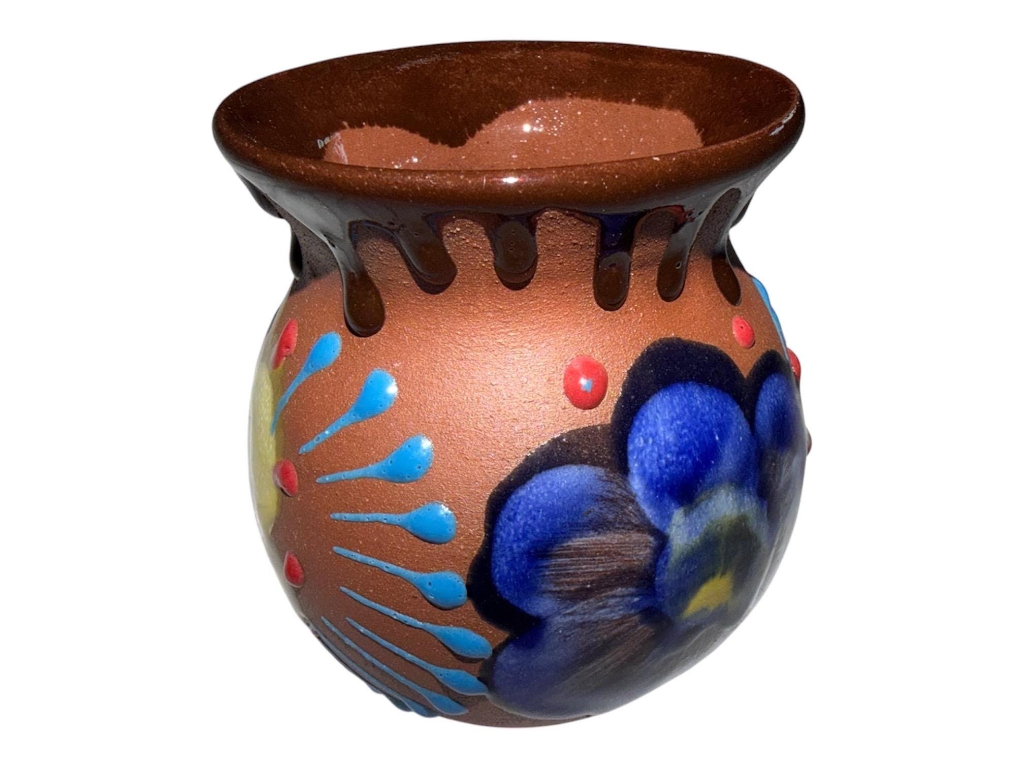 Hand-Painted Mexican Clay Mug, Rustic Barro Pottery Jarrito for Cafe de Olla, view 5
