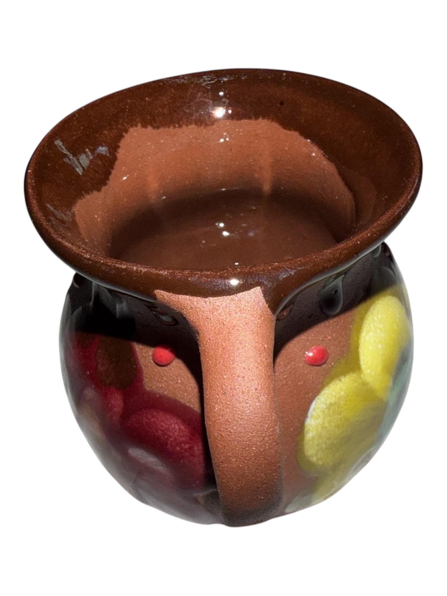 Hand-Painted Mexican Clay Mug, Rustic Barro Pottery Jarrito for Cafe de Olla, view 7