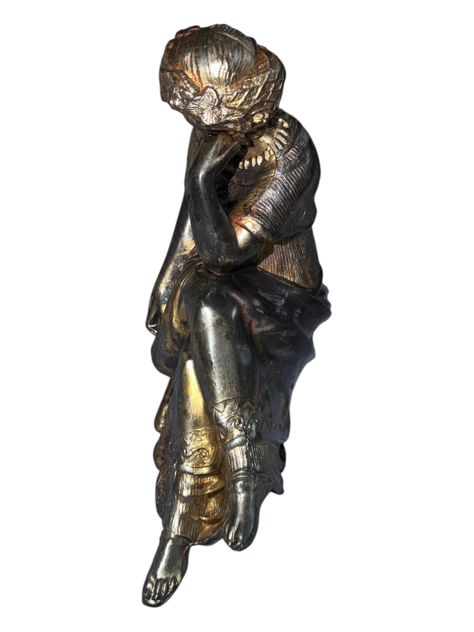 Antique Victorian Spelter Statue, Woman Playing Harp Figurine, 19th Century Musical Sculpture Home Decor, view 4