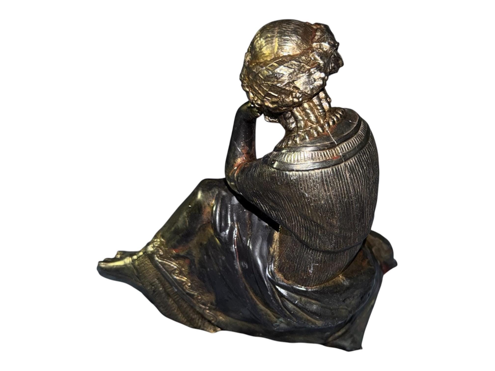 Antique Victorian Spelter Statue, Woman Playing Harp Figurine, 19th Century Musical Sculpture Home Decor, view 5