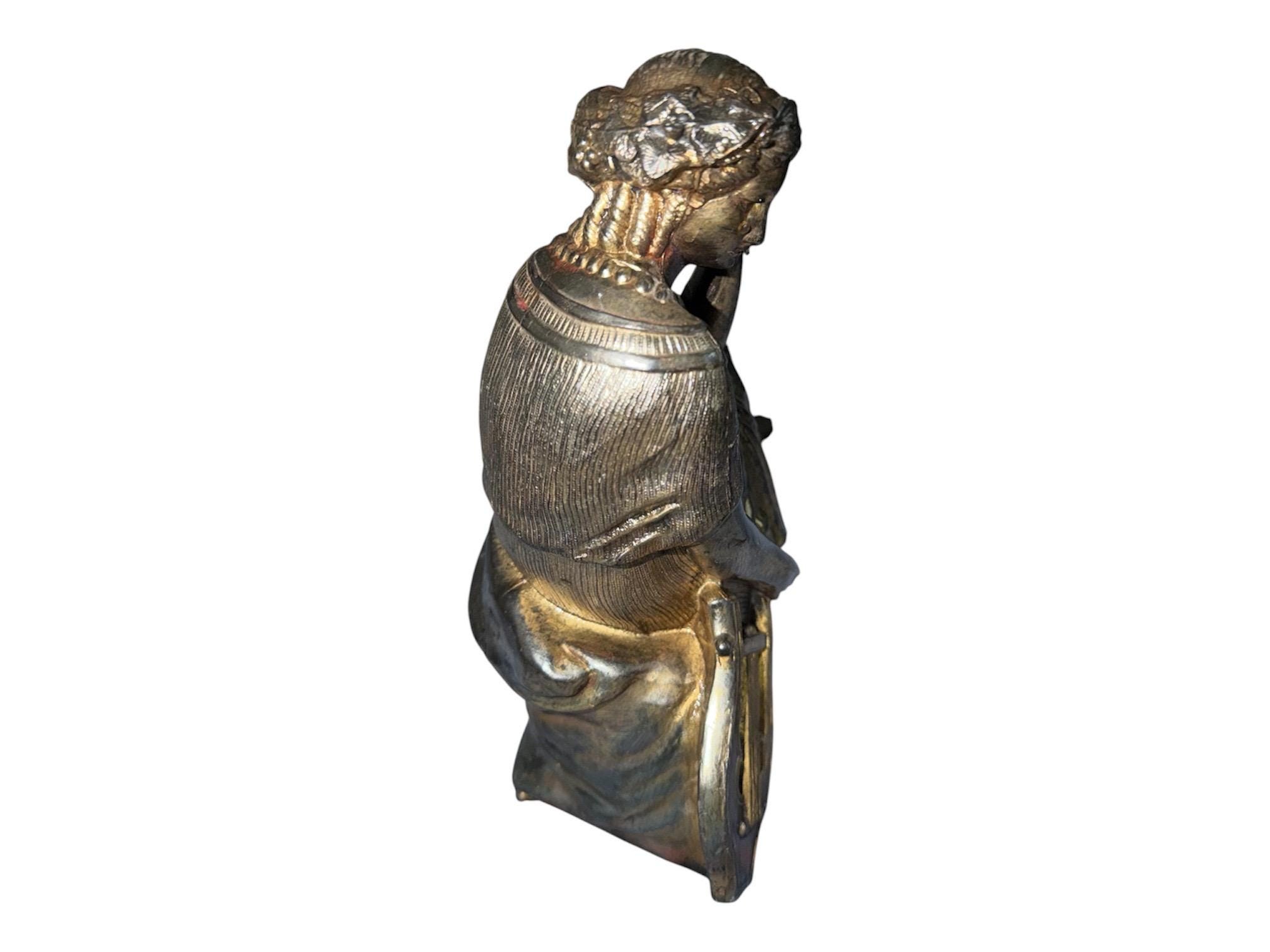 Antique Victorian Spelter Statue, Woman Playing Harp Figurine, 19th Century Musical Sculpture Home Decor, view 6