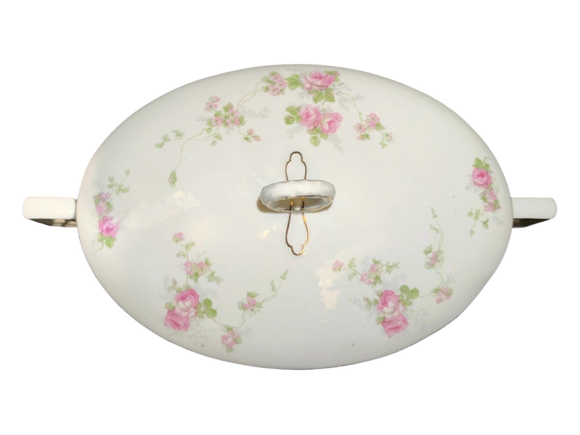 Heinrich & Co. Selb Bavaria Porcelain Vegetable Dish, Pink Floral Casserole with Lid