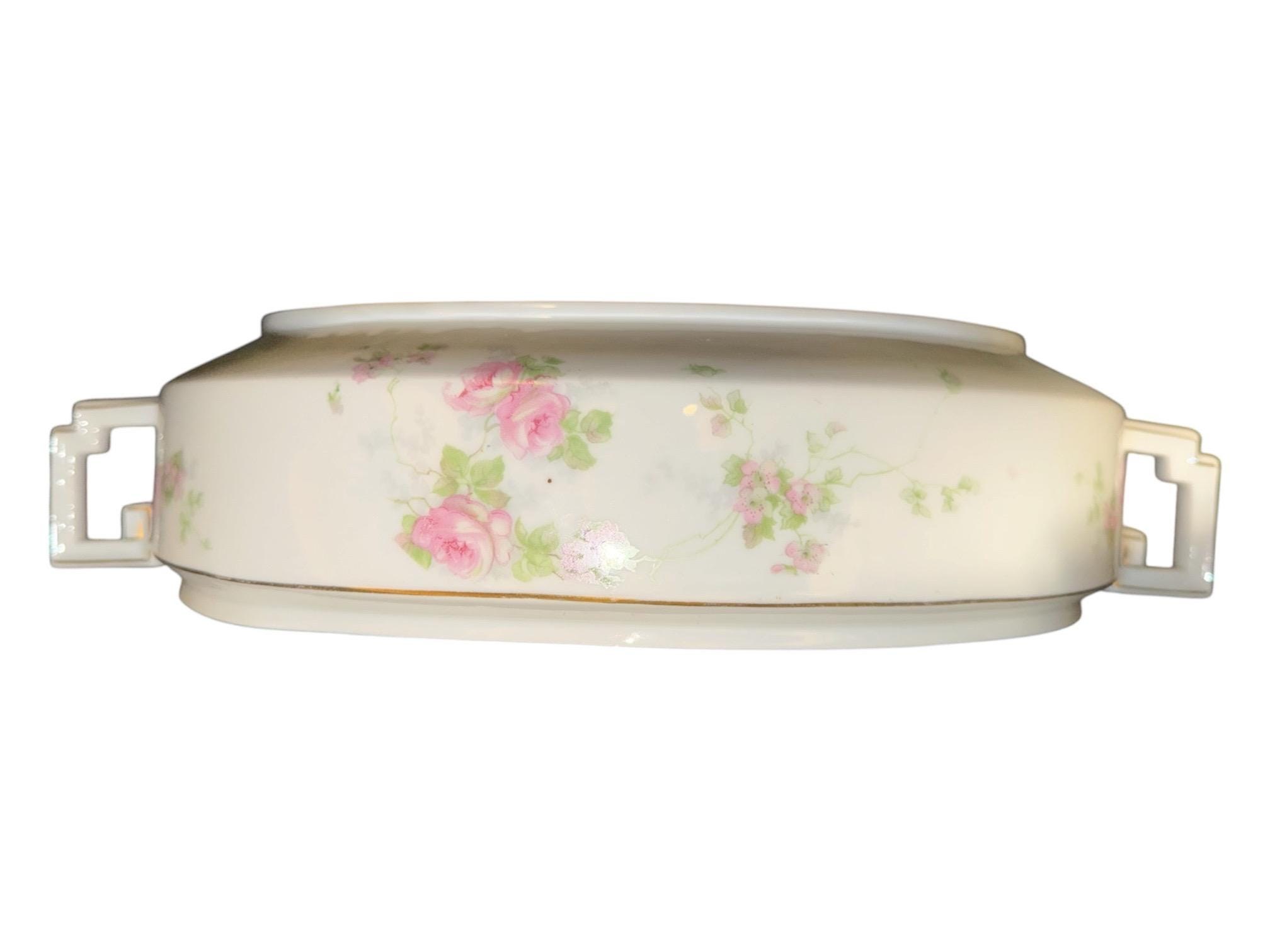 Heinrich & Co. Selb Bavaria Porcelain Vegetable Dish, Pink Floral Casserole with Lid, view 10