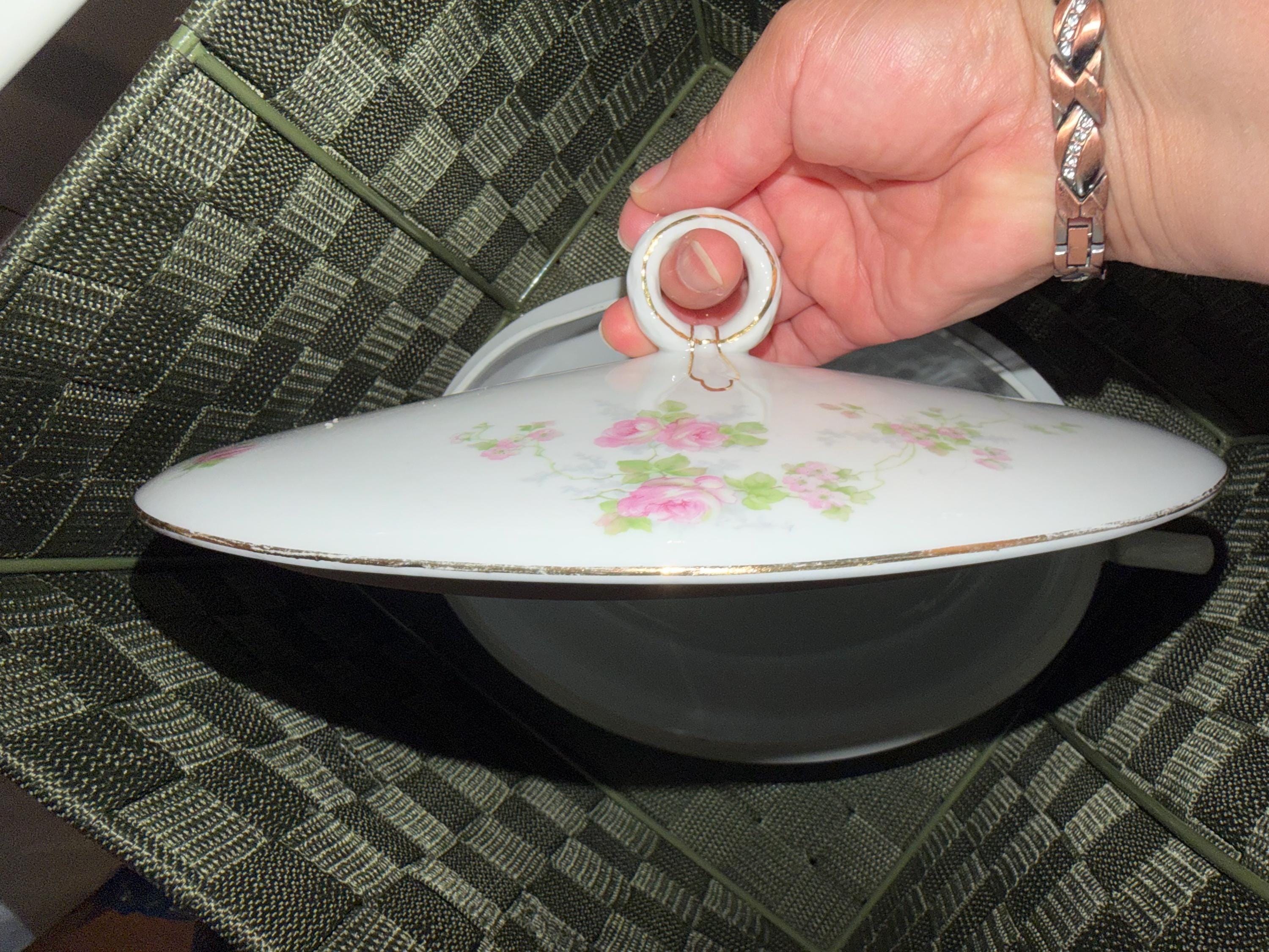 Heinrich & Co. Selb Bavaria Porcelain Vegetable Dish, Pink Floral Casserole with Lid, view 12