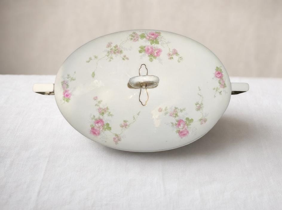Heinrich & Co. Selb Bavaria Porcelain Vegetable Dish, Pink Floral Casserole with Lid, view 2