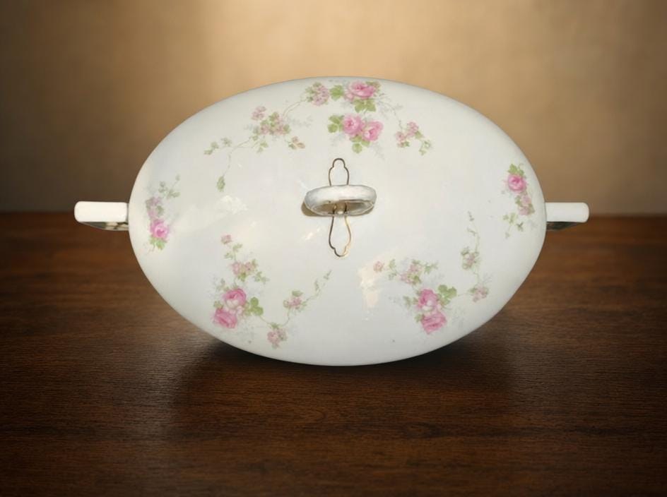 Heinrich & Co. Selb Bavaria Porcelain Vegetable Dish, Pink Floral Casserole with Lid, view 3