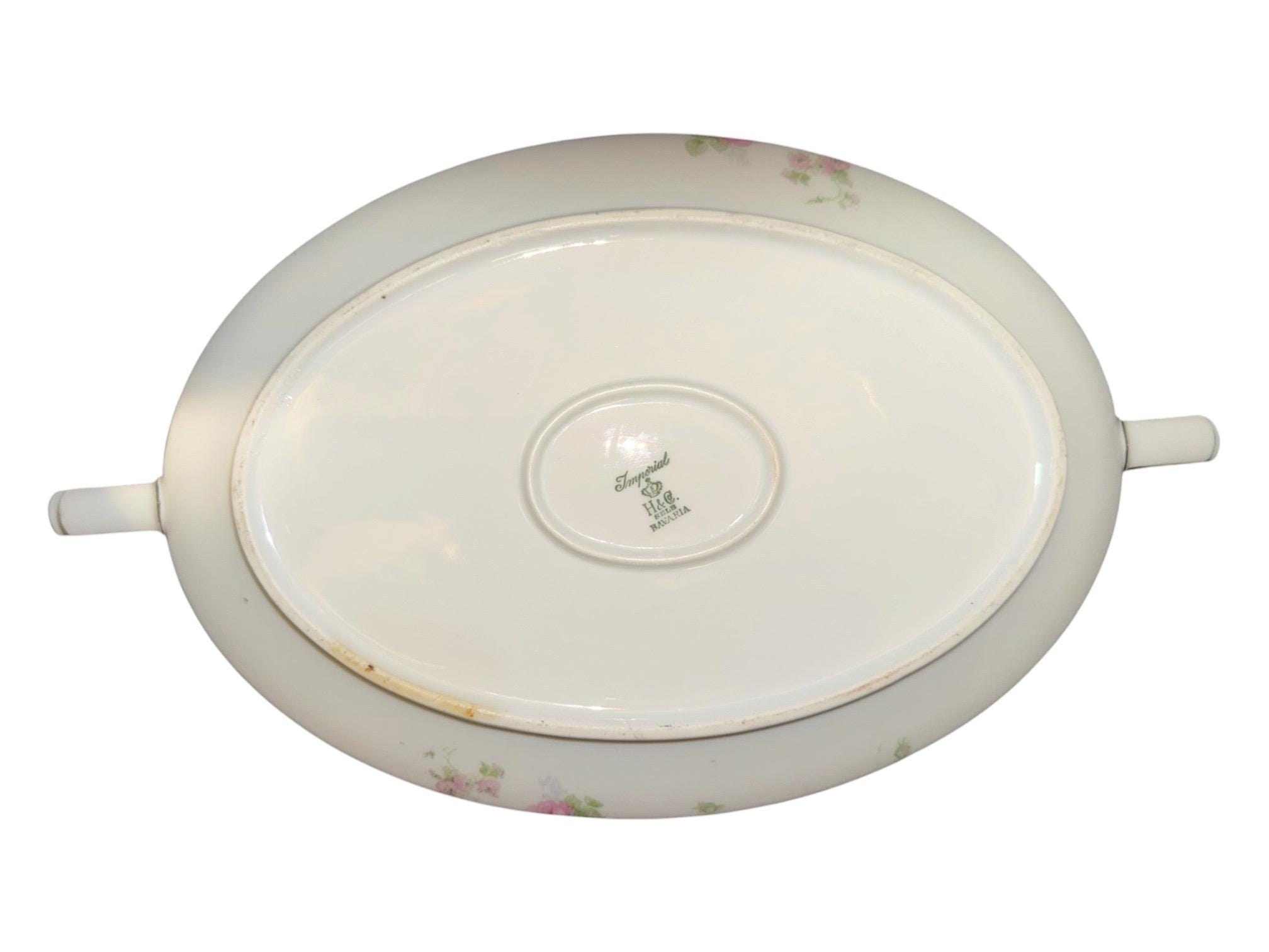 Heinrich & Co. Selb Bavaria Porcelain Vegetable Dish, Pink Floral Casserole with Lid, view 6