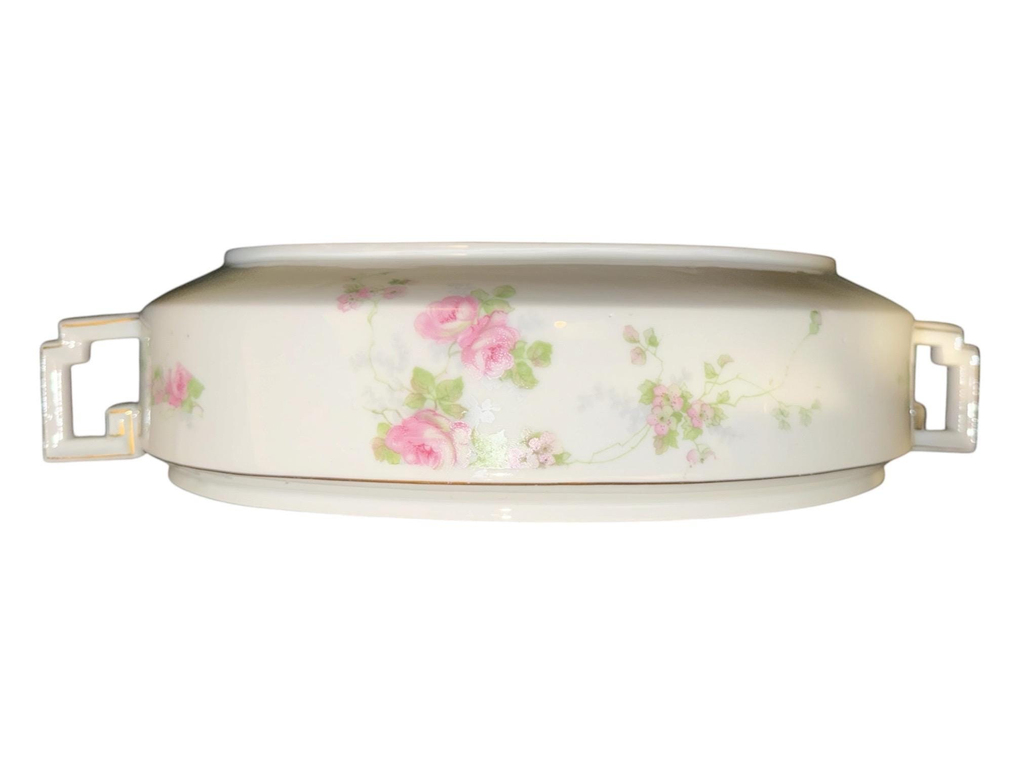 Heinrich & Co. Selb Bavaria Porcelain Vegetable Dish, Pink Floral Casserole with Lid, view 7