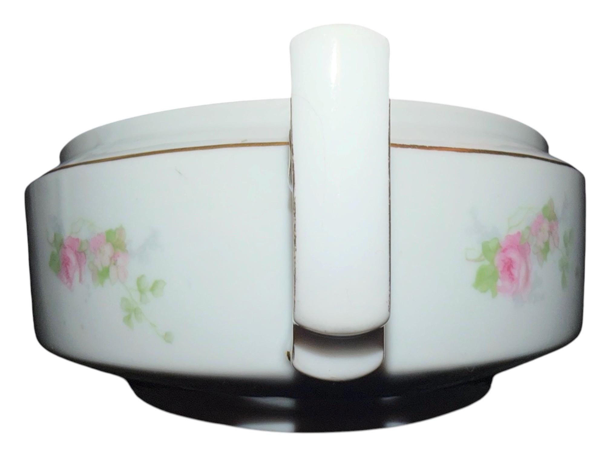 Heinrich & Co. Selb Bavaria Porcelain Vegetable Dish, Pink Floral Casserole with Lid, view 9