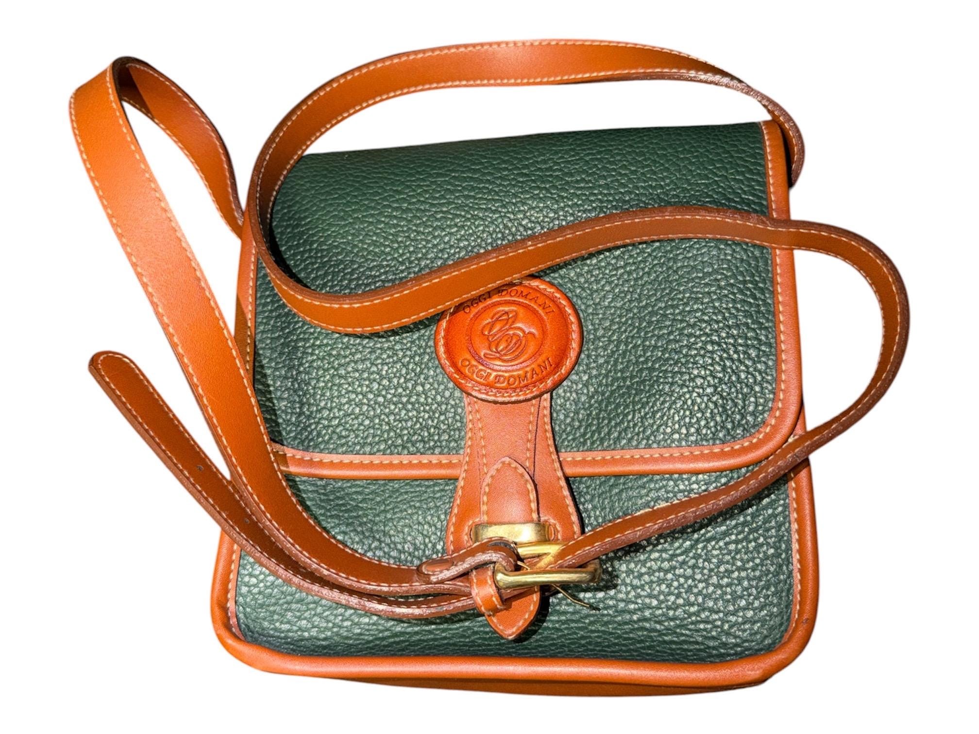 Forest Green Pebbled Leather Crossbody Bag, 90s Equestrian Saddle Style (Oggi Domani) Vintage Dooney, view 10