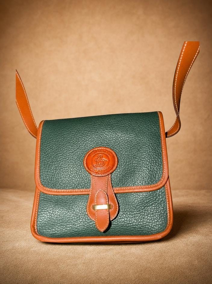 Forest Green Pebbled Leather Crossbody Bag, 90s Equestrian Saddle Style (Oggi Domani) Vintage Dooney, view 2