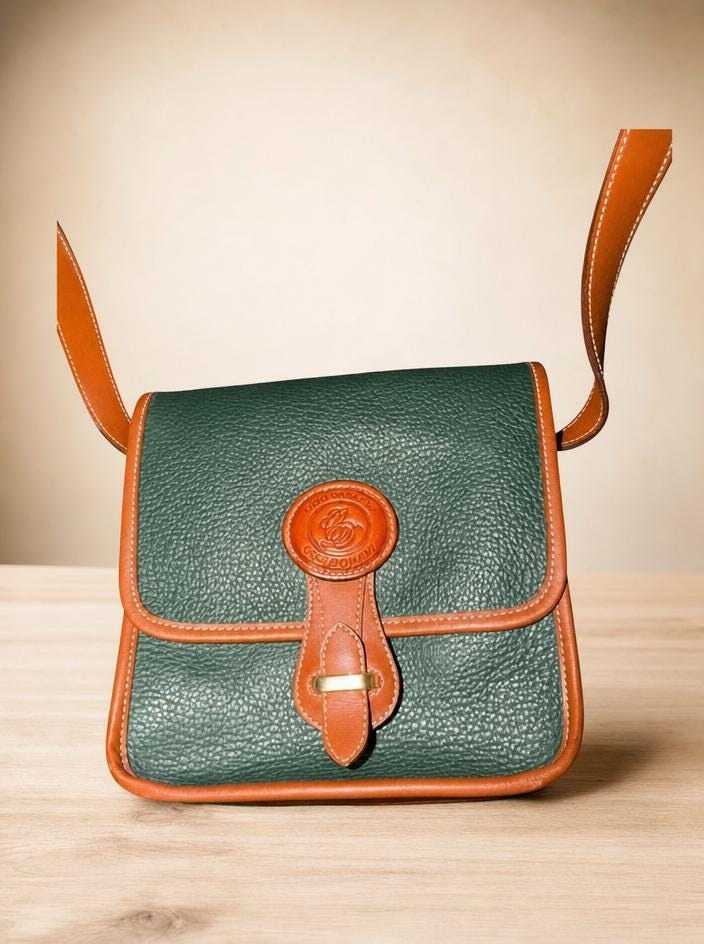 Forest Green Pebbled Leather Crossbody Bag, 90s Equestrian Saddle Style (Oggi Domani) Vintage Dooney, view 3