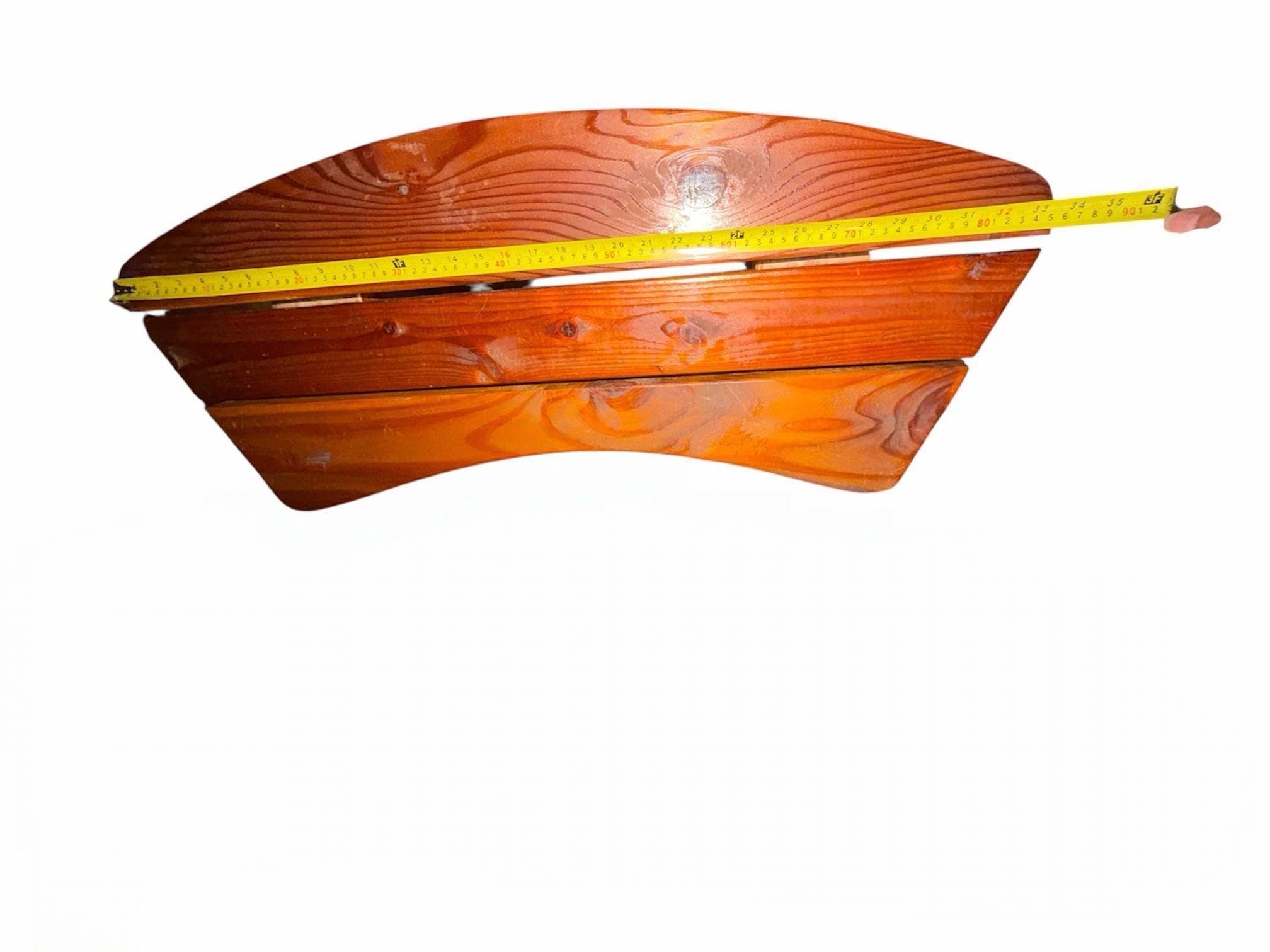 Handcrafted Mid-Century Modern Wood Bench, Curved Slat Top, Sculptural Legs (33x12x17.5), view 11