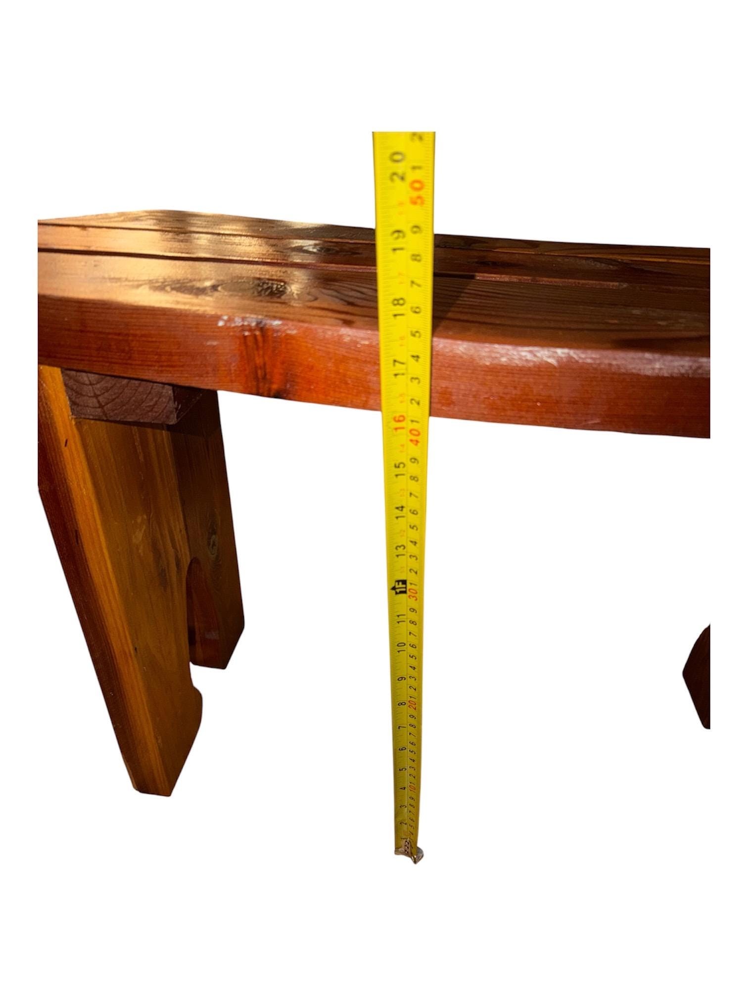 Handcrafted Mid-Century Modern Wood Bench, Curved Slat Top, Sculptural Legs (33x12x17.5), view 6