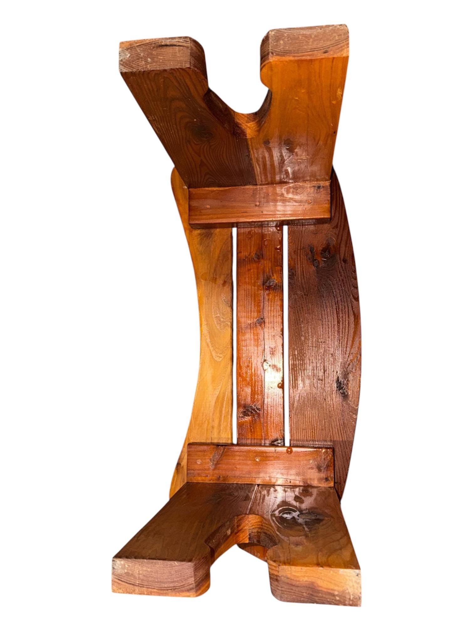 Handcrafted Mid-Century Modern Wood Bench, Curved Slat Top, Sculptural Legs (33x12x17.5), view 7