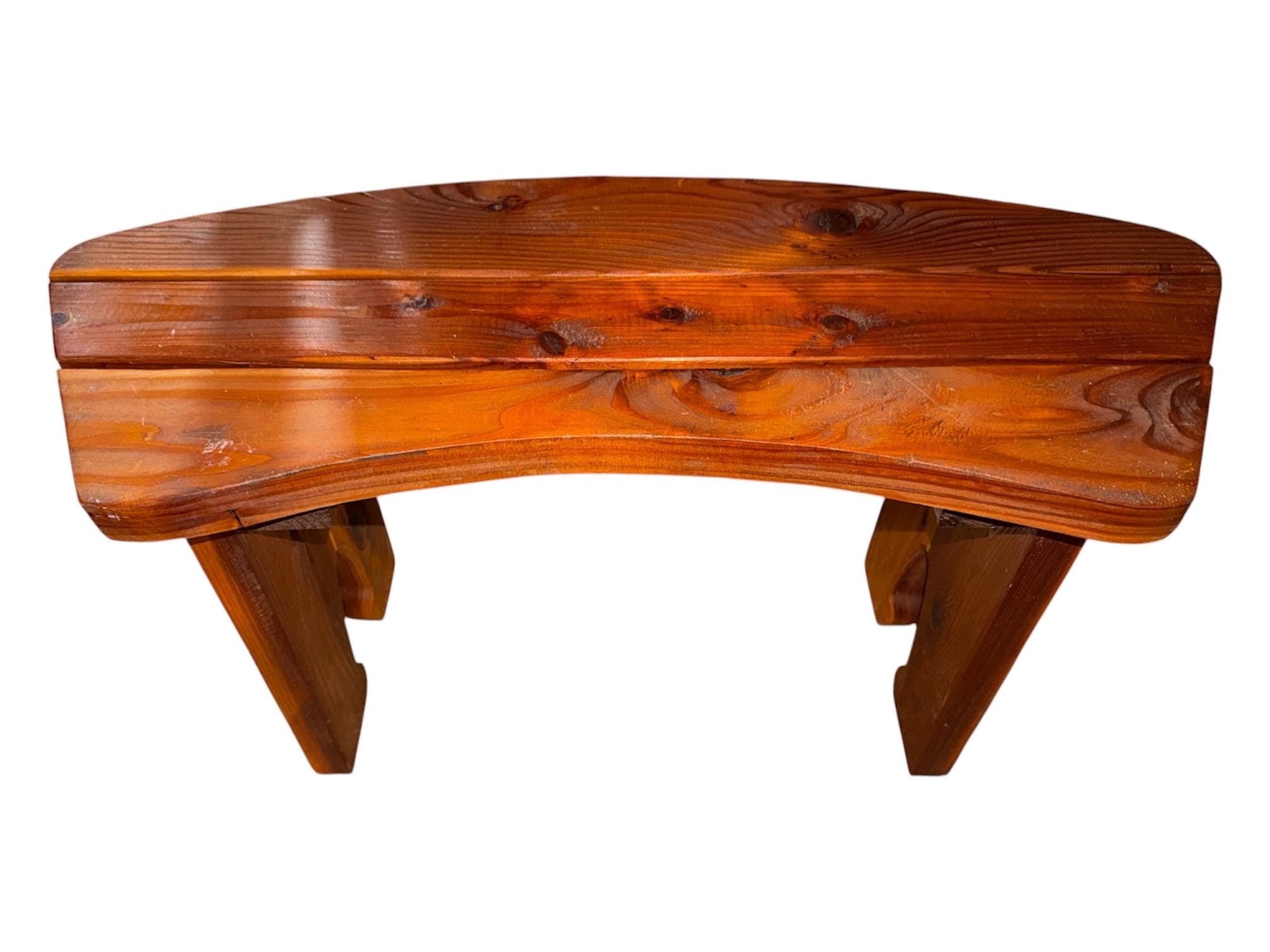 Handcrafted Mid-Century Modern Wood Bench, Curved Slat Top, Sculptural Legs (33x12x17.5), view 9