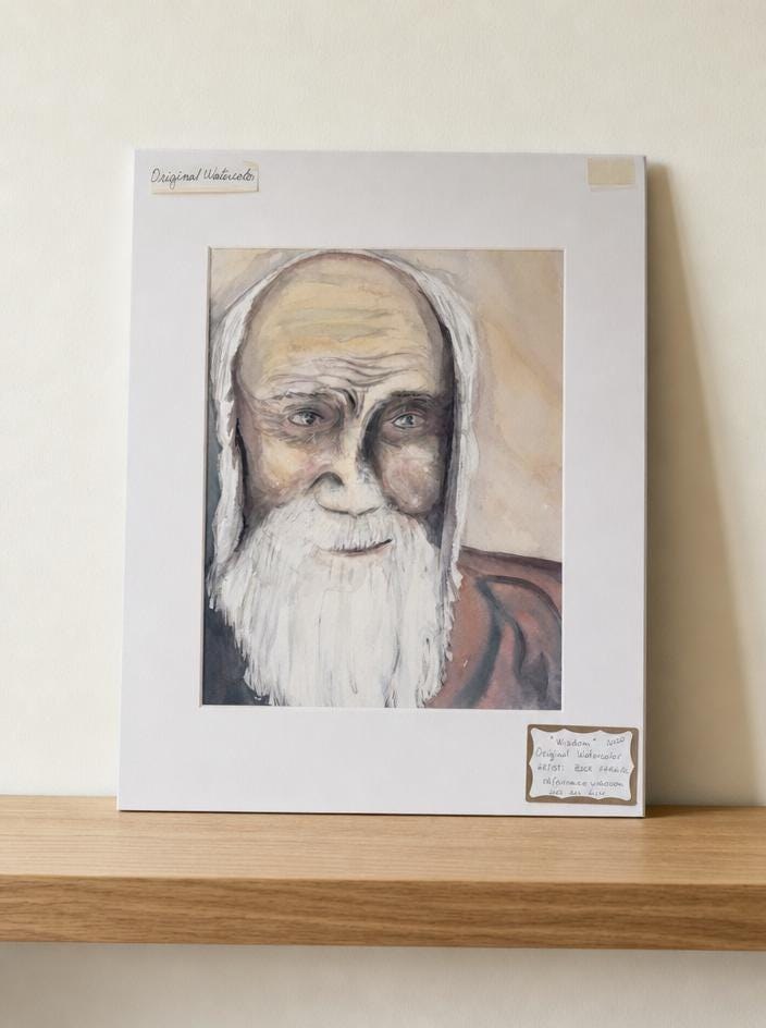 Original Watercolor Painting 'Wisdom' by Rosa Farinas, Signed Fine Art on Paper, view 2