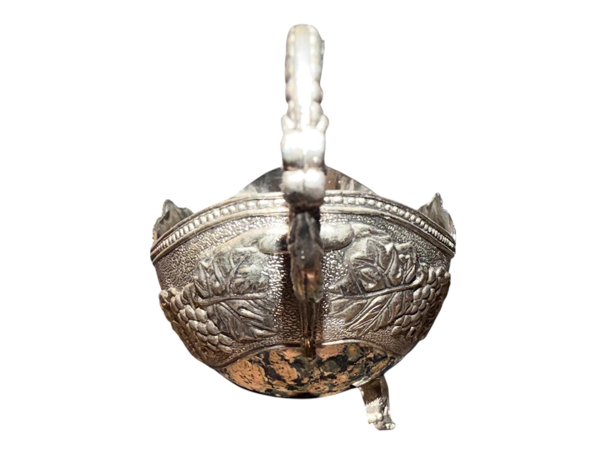 Victorian Silverplate Repousse Footed Bowl, Floral Scroll Handles, Antique Serving Dish, view 4