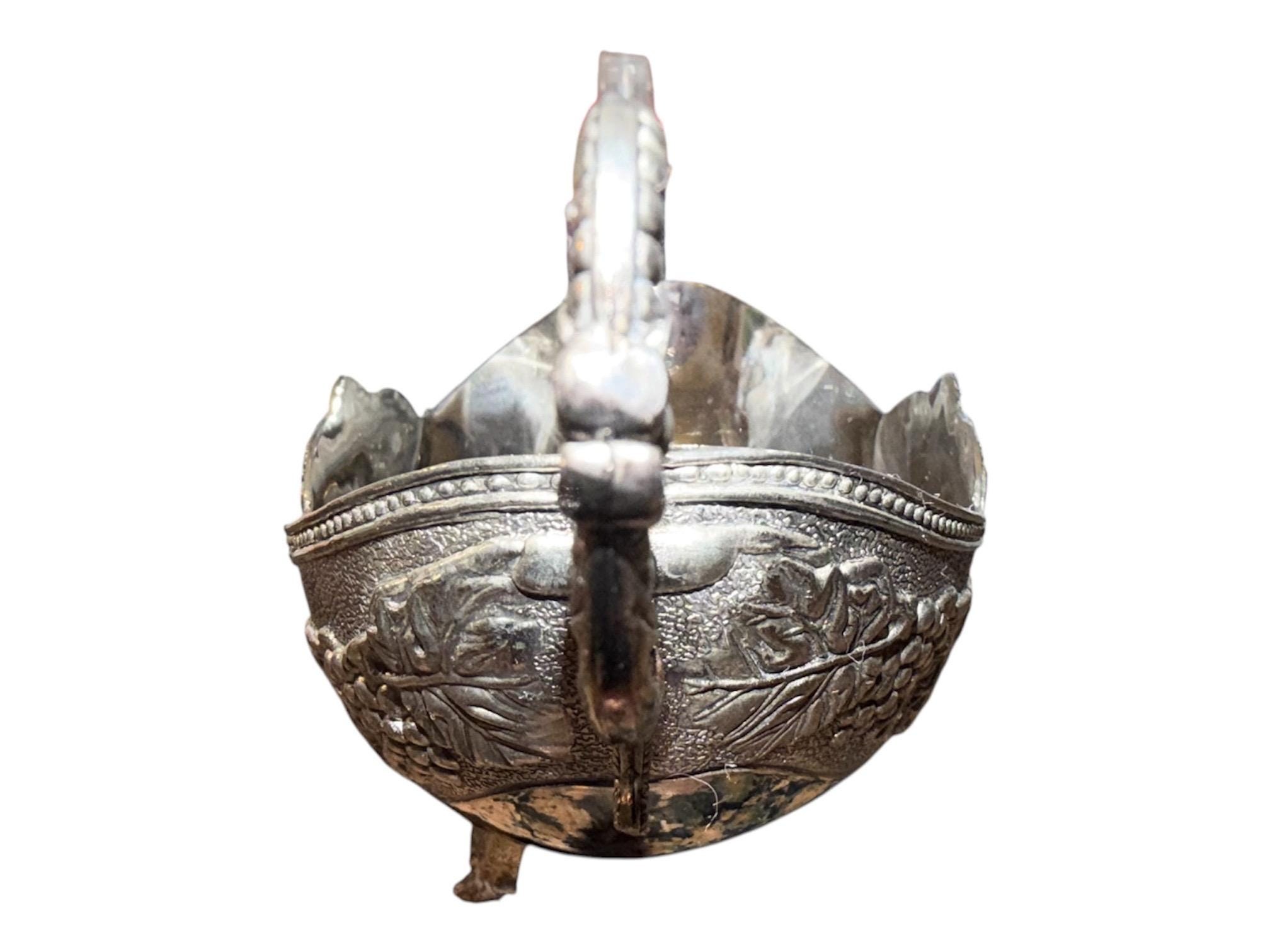 Victorian Silverplate Repousse Footed Bowl, Floral Scroll Handles, Antique Serving Dish, view 5
