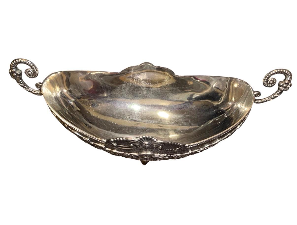 Victorian Silverplate Repousse Footed Bowl, Floral Scroll Handles, Antique Serving Dish, view 6