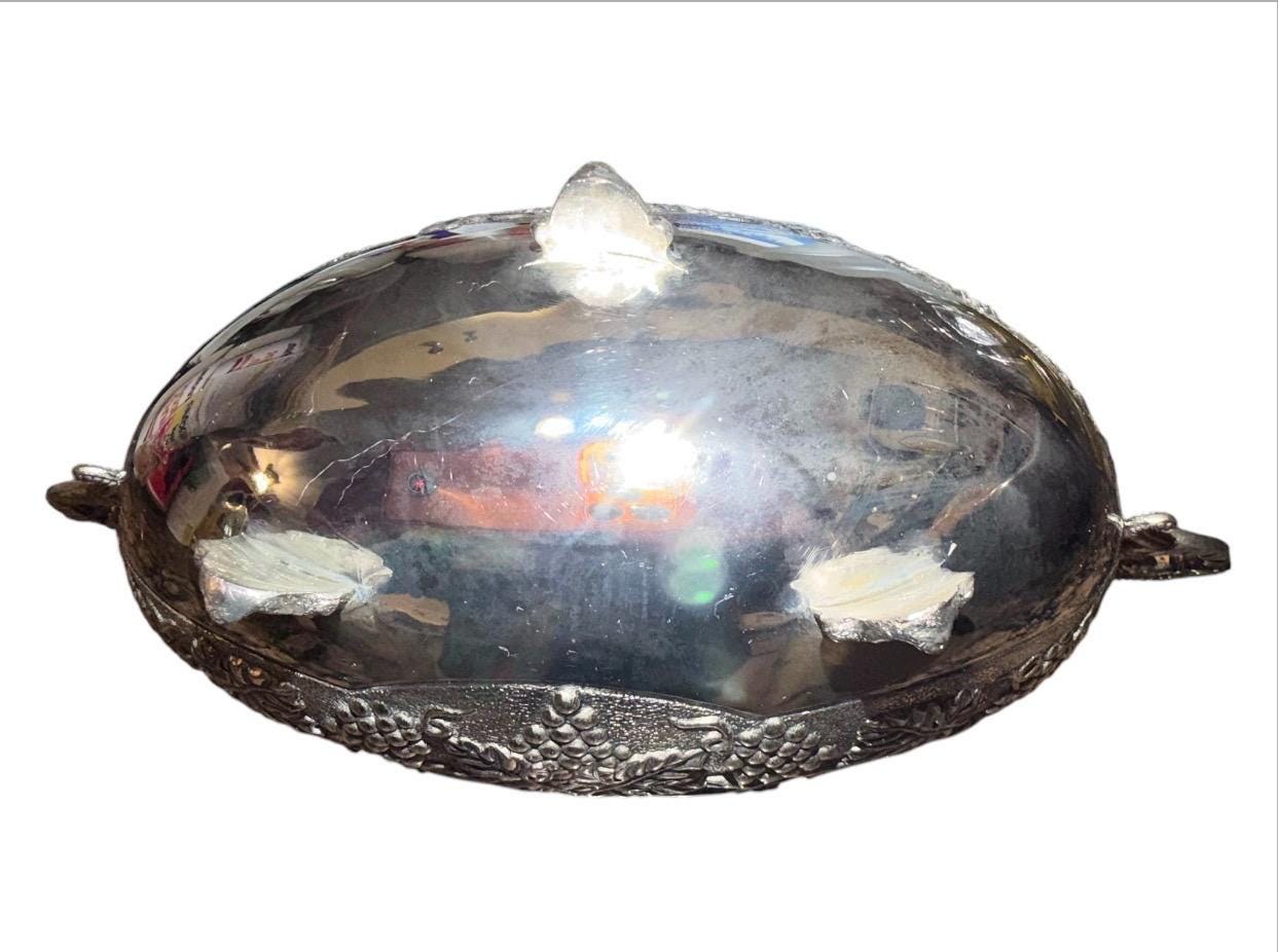 Victorian Silverplate Repousse Footed Bowl, Floral Scroll Handles, Antique Serving Dish, view 7