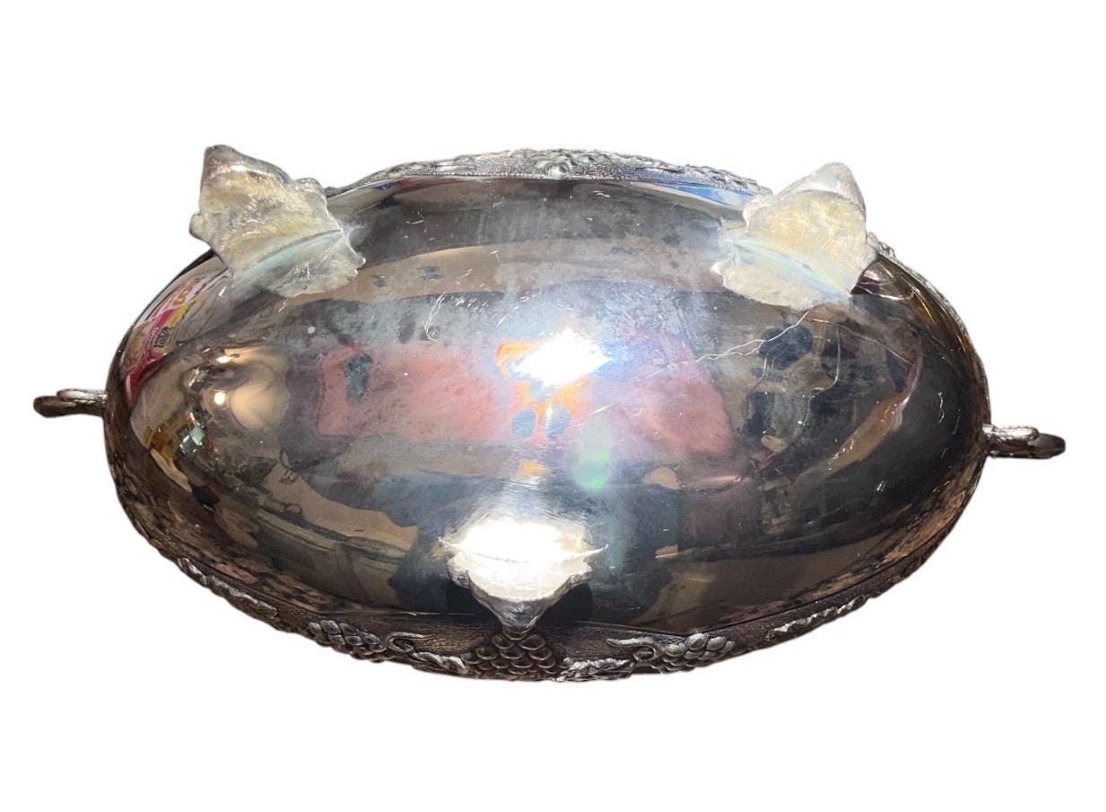 Victorian Silverplate Repousse Footed Bowl, Floral Scroll Handles, Antique Serving Dish, view 8