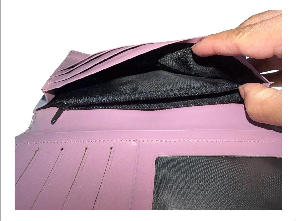 Crabapple Dusty Rose Vegan Leather Bifold Wallet, Mauve Pink Clutch with Zip Coin Pocket, view 8