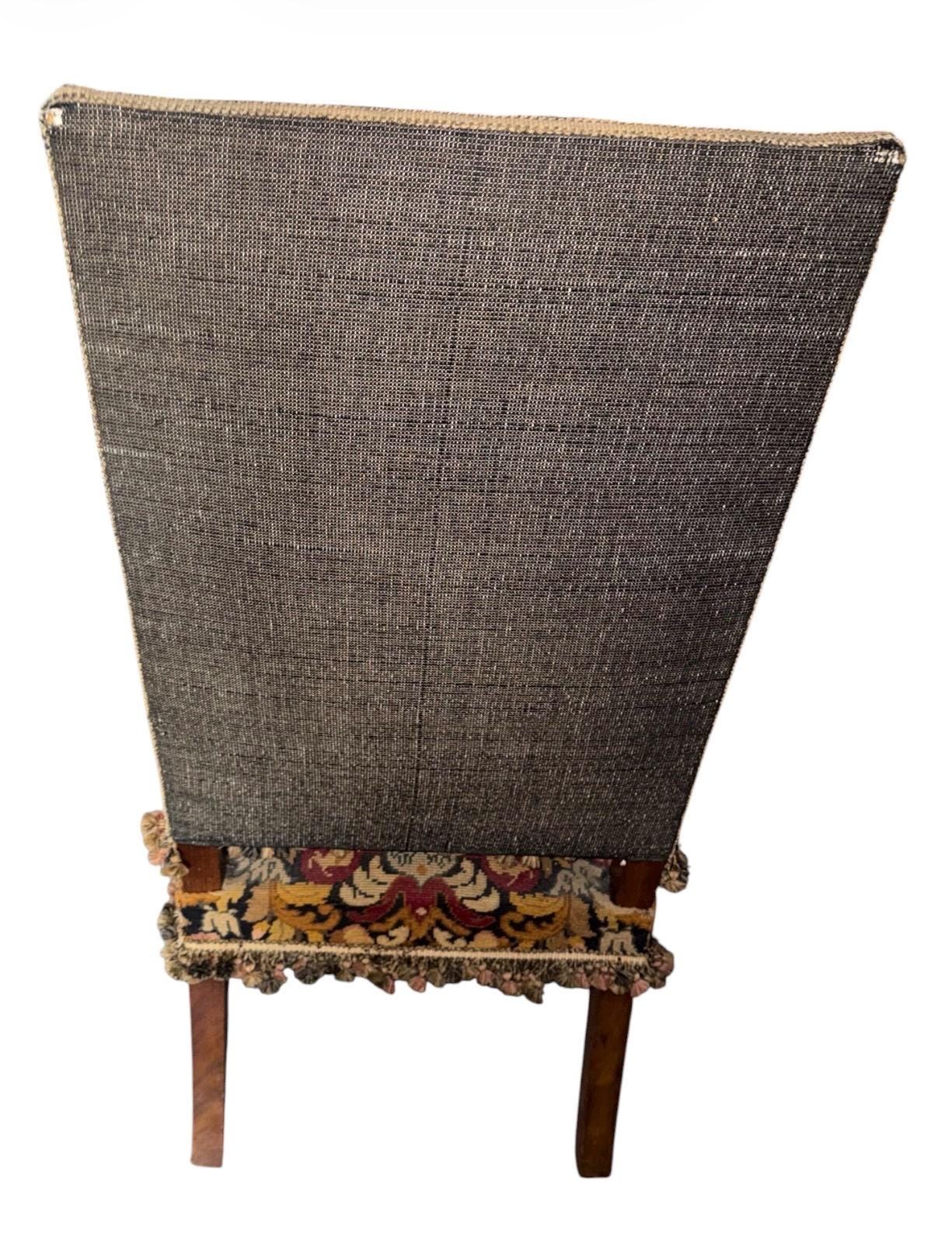 Carved Walnut Throne Chair, Portuguese Louis XV Style, Needlepoint Tapestry Upholstery, view 5