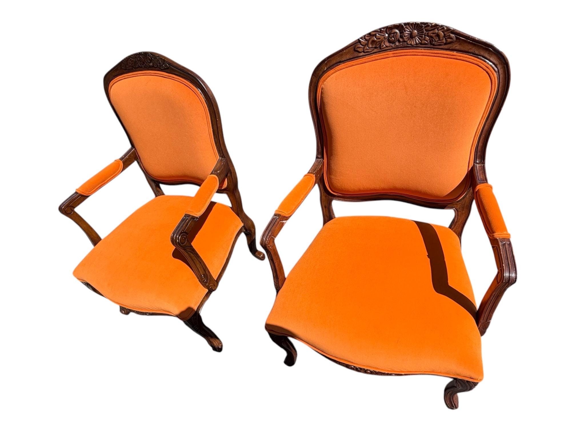Louis XV Style Carved Wood Armchairs, French Tapestry Upholstery, Salon Seating Pair