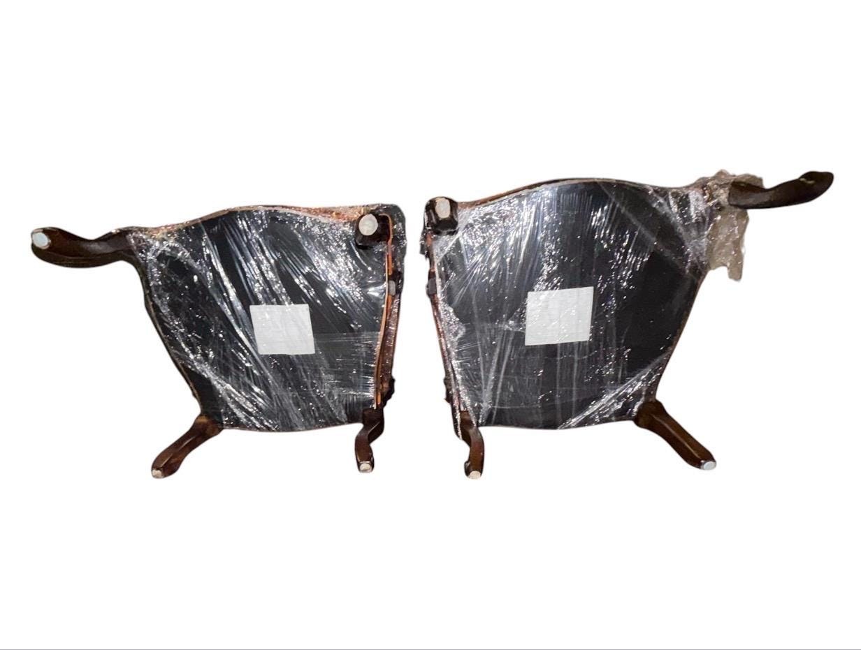 Louis XV Style Carved Wood Armchairs, French Tapestry Upholstery, Salon Seating Pair, view 3