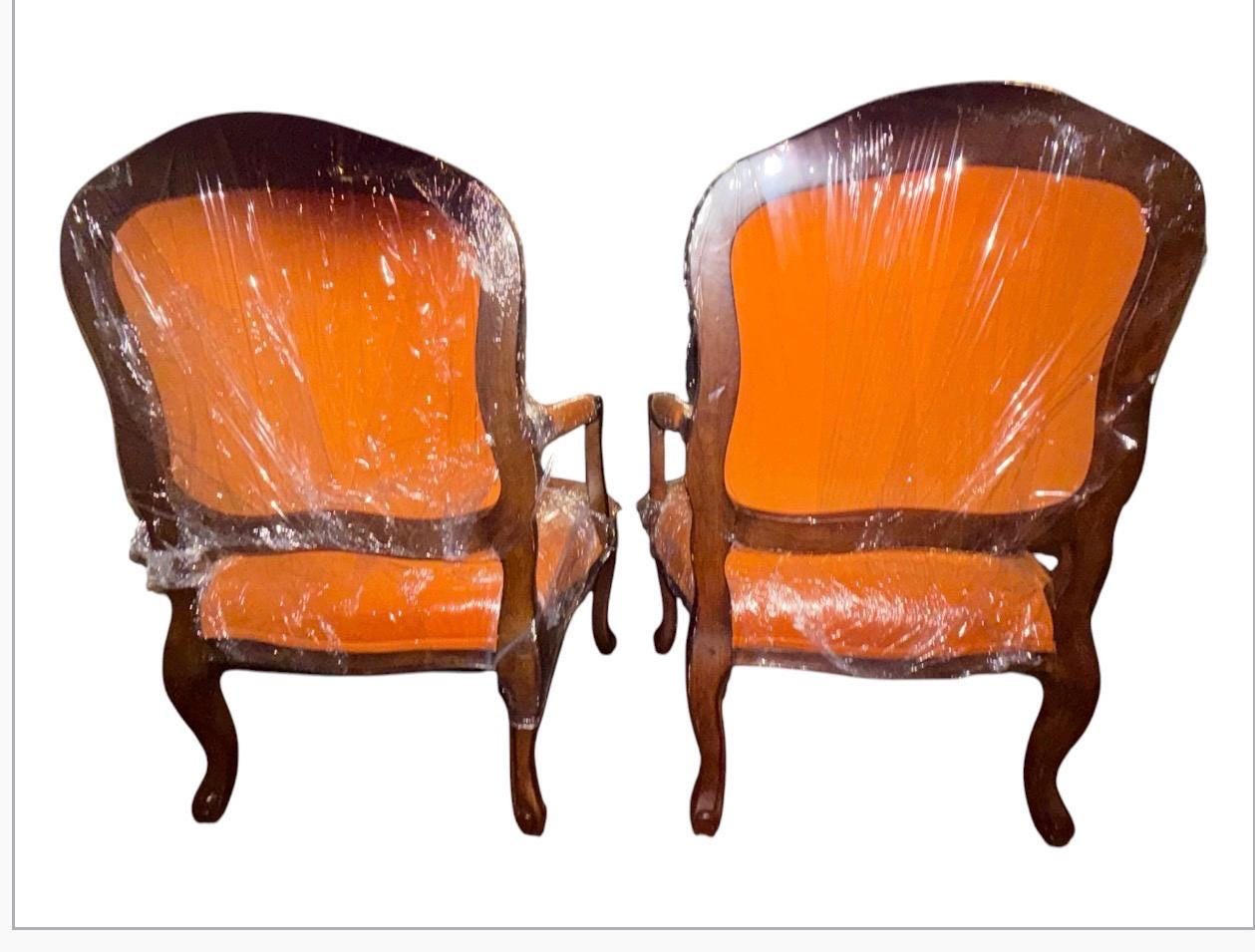 Louis XV Style Carved Wood Armchairs, French Tapestry Upholstery, Salon Seating Pair, view 6