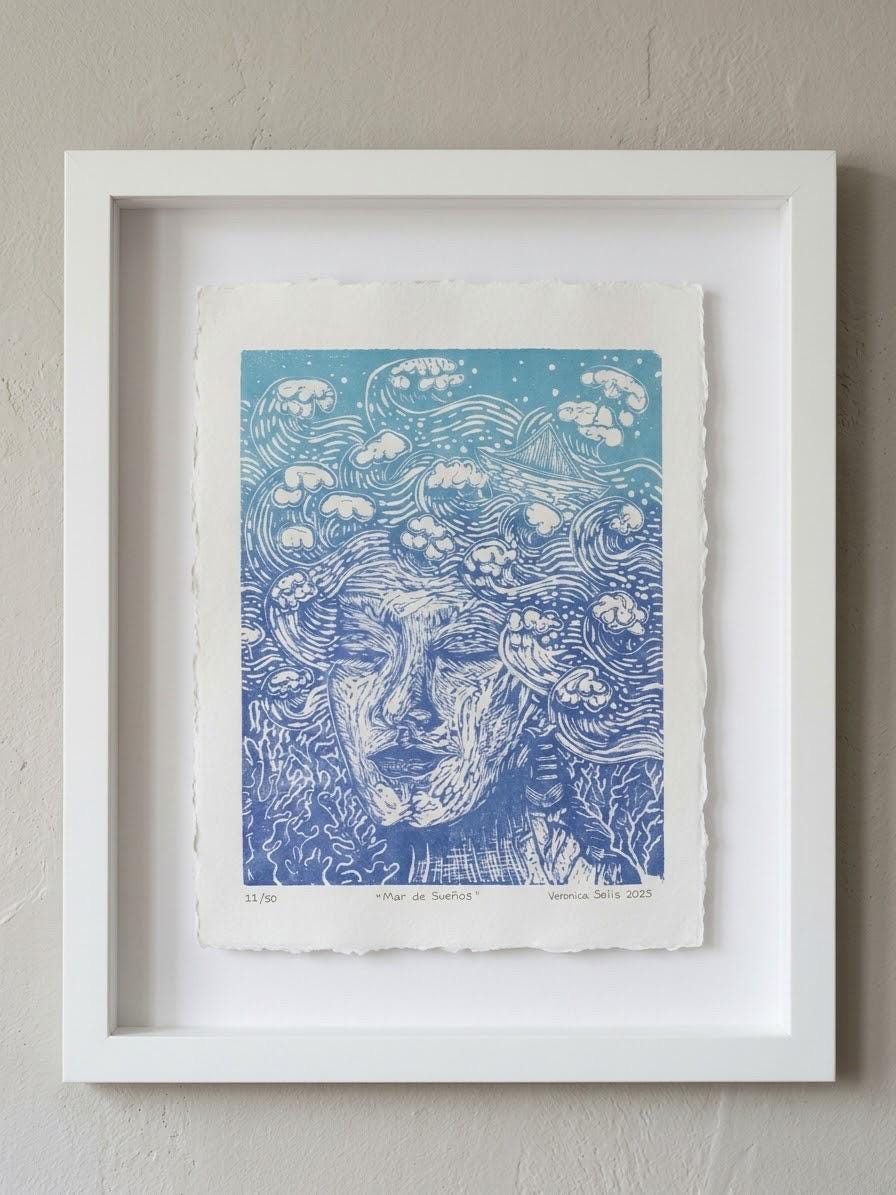 Mar de Sueños Limited Edition Linoleum Print on Cotton Paper by Veronica Solis, 40/50, view 1