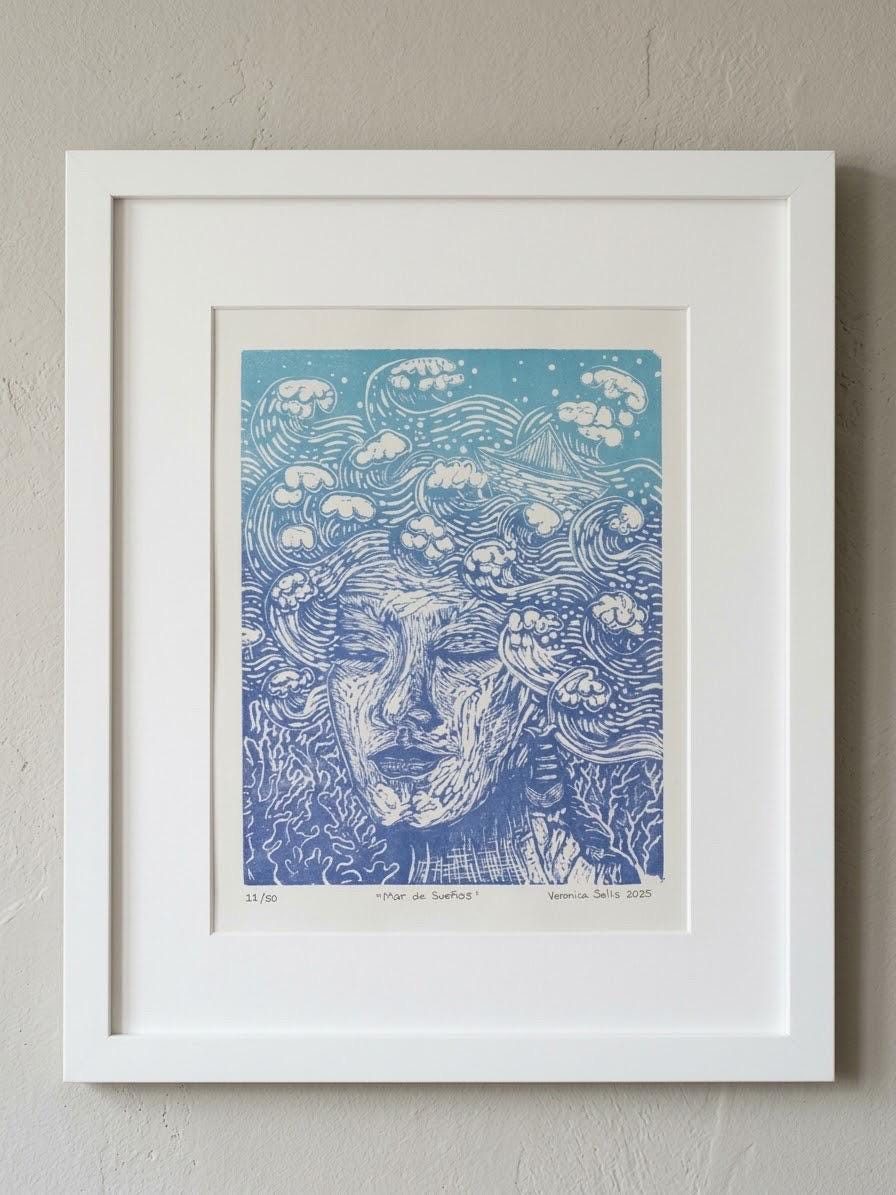 Mar de Sueños Limited Edition Linoleum Print on Cotton Paper by Veronica Solis, 40/50, view 2