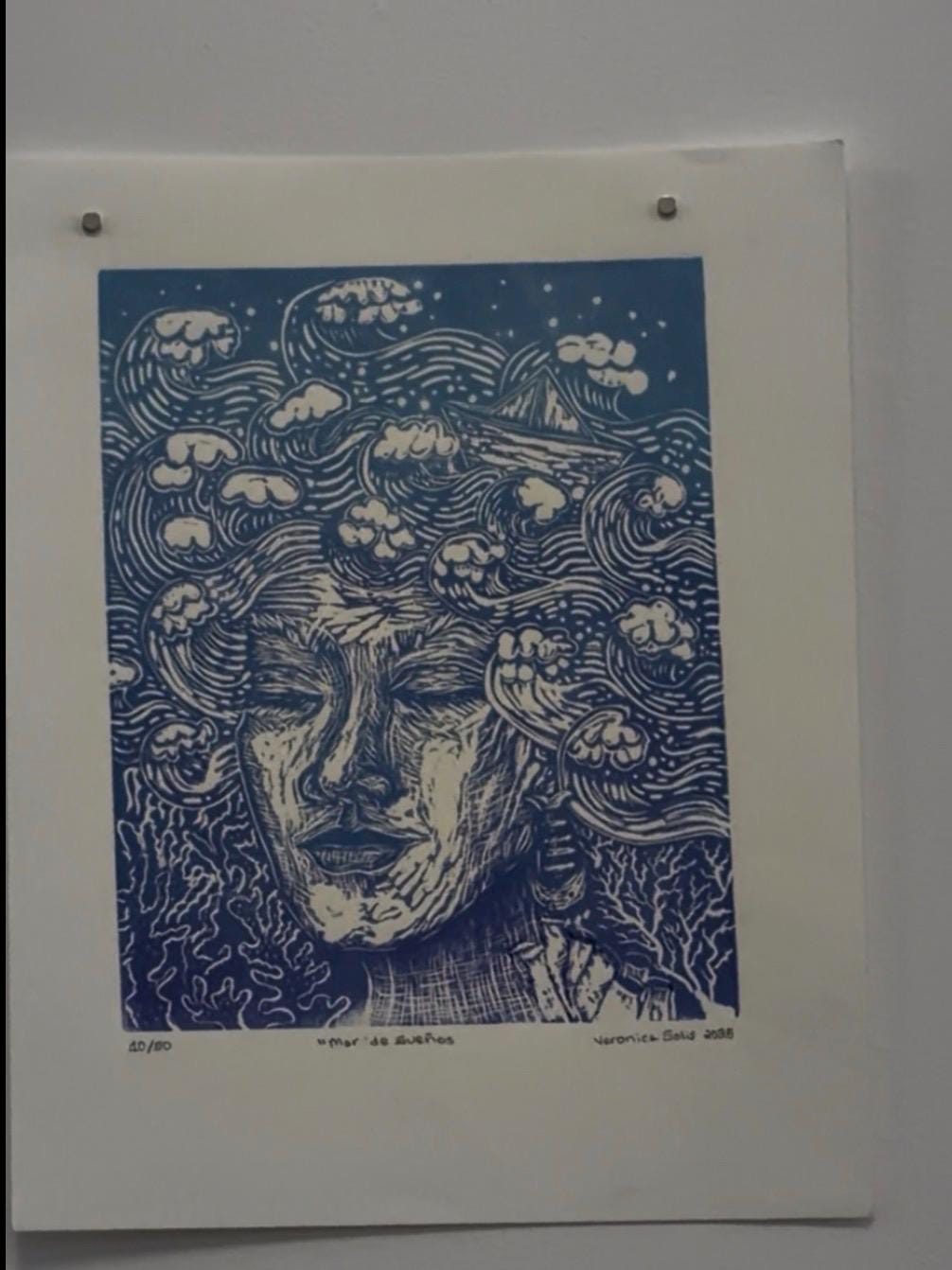 Mar de Sueños Limited Edition Linoleum Print on Cotton Paper by Veronica Solis, 40/50, view 3